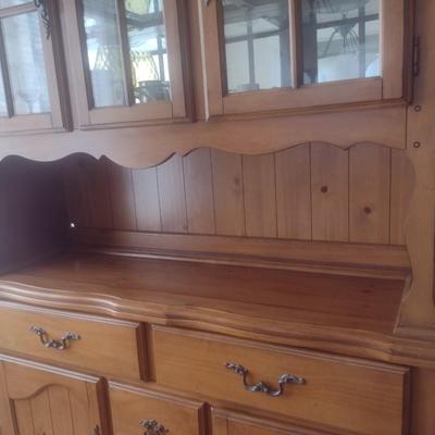 Solid Wood Two-Piece Buffet and China Hutch (No Contents)