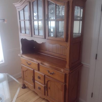Solid Wood Two-Piece Buffet and China Hutch (No Contents)