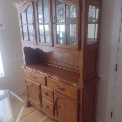 Solid Wood Two-Piece Buffet and China Hutch (No Contents)