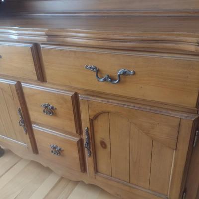 Solid Wood Two-Piece Buffet and China Hutch (No Contents)