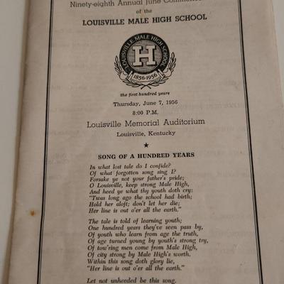 Sale Photo Thumbnail #357: This auction lot is for a gathering of Louisville's Male High Memories.  This gathering includes a 1959 Yearbook, two graduation invites, a diploma, a student handbook a Male label pin, a bank emblem and a list of graduates.  If you collect Louisville, KY