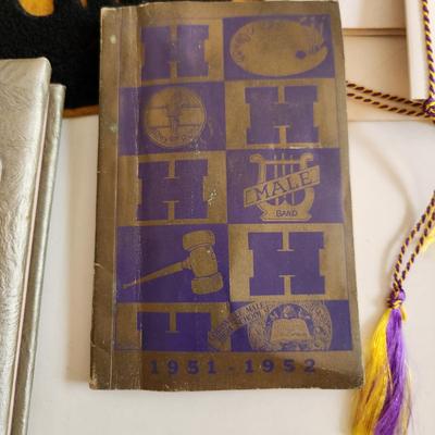 Sale Photo Thumbnail #353: This auction lot is for a gathering of Louisville's Male High Memories.  This gathering includes a 1959 Yearbook, two graduation invites, a diploma, a student handbook a Male label pin, a bank emblem and a list of graduates.  If you collect Louisville, KY
