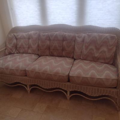 Vintage Real Wicker Couch with Cushions