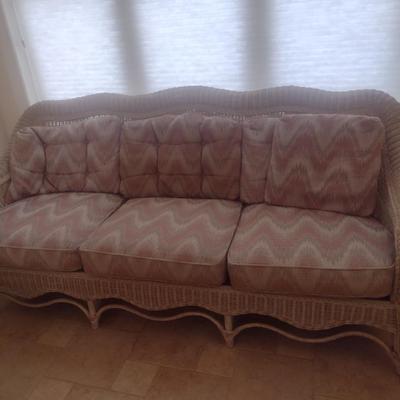 Vintage Real Wicker Couch with Cushions
