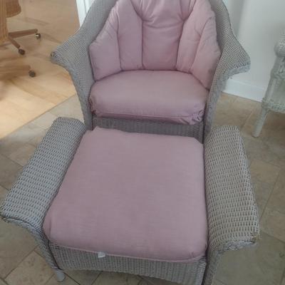 Vintage Real Wicker Rocking Chair with Matching Ottoman with Cushions
