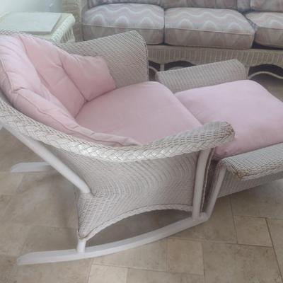 Vintage Real Wicker Rocking Chair with Matching Ottoman with Cushions