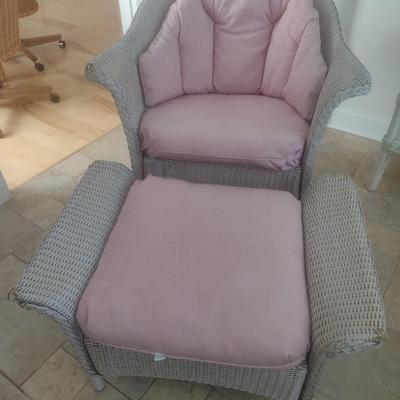 Vintage Real Wicker Rocking Chair with Matching Ottoman with Cushions