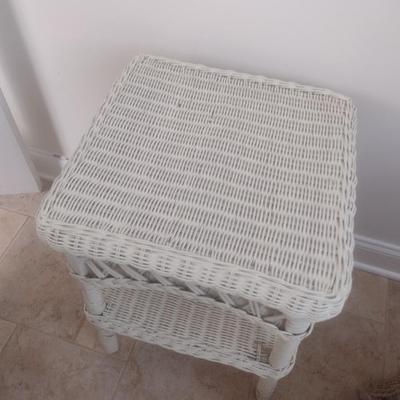 Vintage Real Wicker Double Tier Side Table