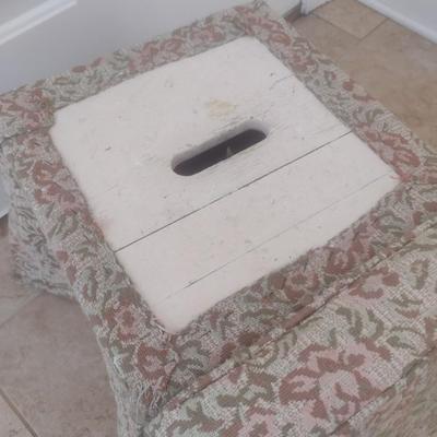 Wood Foot Stool with Upholstered Coving and Separate Top Cushion