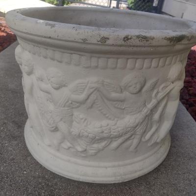 Large Concrete Planter Pot with Embossed Cherubs Design