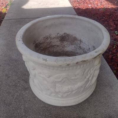 Large Concrete Planter Pot with Embossed Cherubs Design