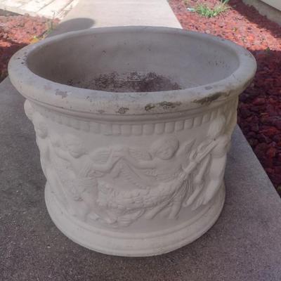 Large Concrete Planter Pot with Embossed Cherubs Design