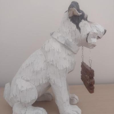 Large Resin Dog Statuette with Welcome Sign