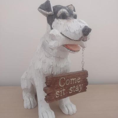 Large Resin Dog Statuette with Welcome Sign