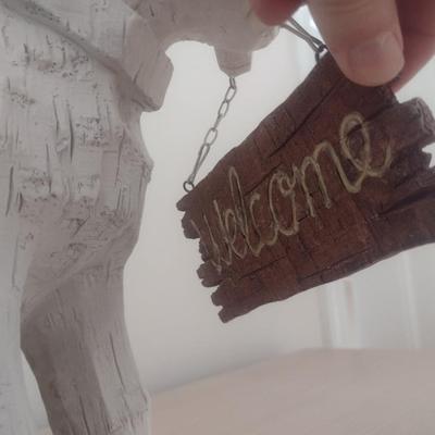 Large Resin Dog Statuette with Welcome Sign