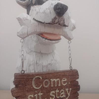 Large Resin Dog Statuette with Welcome Sign