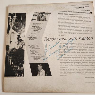 Sale Photo Thumbnail #380: This auction lot is for an Autographed Stan Kenton Vinyl Record.  The record appears to be in good condition but has not been played by us.  The cardboard sleeve has seen some wear and has some edge splitting and aging to it.  Given to our client who was 
