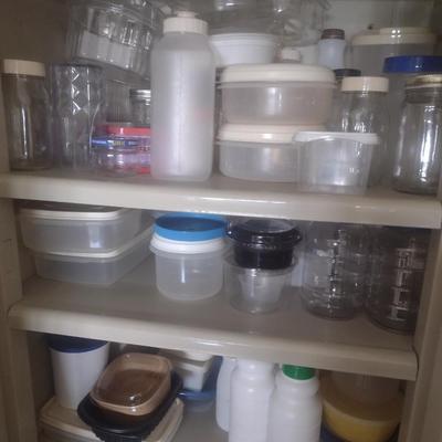 Large Collection of Plastic Containers Various Sizes Most with Lids