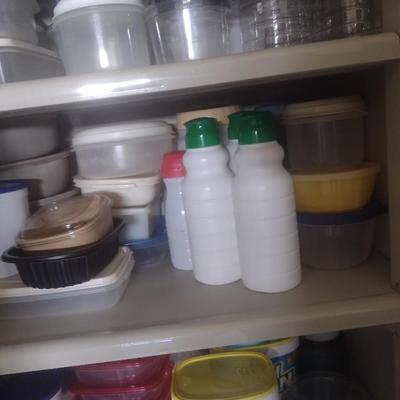 Large Collection of Plastic Containers Various Sizes Most with Lids