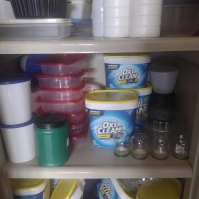 Large Collection of Plastic Containers Various Sizes Most with Lids
