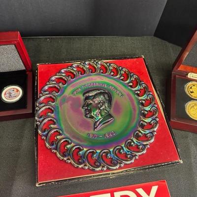 Lot 94 legacy proof, collection coins & carnival glass Kennedy plate, Kennedy Superman