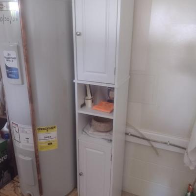 Laminate Two-Piece Cabinet and Shelf Set (No Contents)
