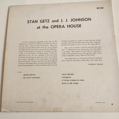 Sale Photo Thumbnail #388: This auction lot is for a Vintage Stan Getz Vinyl Music Album Cover. This is Stan Getz and J.J. Johnson at the Opera House on the Verve Label.  The vinyl record itself was cracked and has been thrown away.  However, this is a very clean and good cover tha