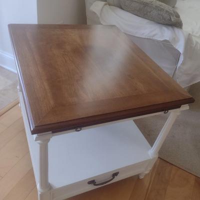 Solid Wood Double Tier Side Table with Writing Shelf and Drawer