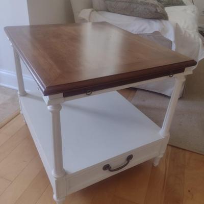 Solid Wood Double Tier Side Table with Writing Shelf and Drawer
