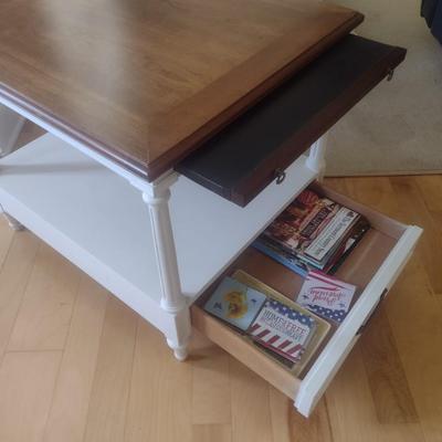 Solid Wood Double Tier Side Table with Writing Shelf and Drawer