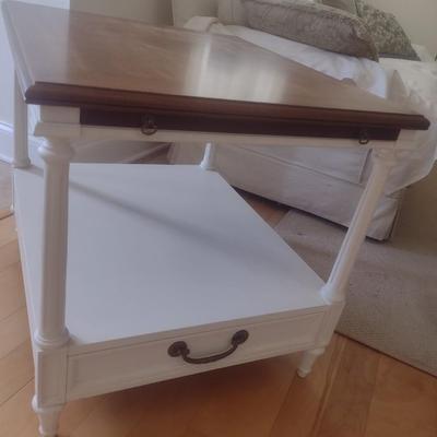Solid Wood Double Tier Side Table with Writing Shelf and Drawer