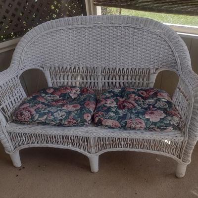 Vintage Real Wicker Loveseat with Cushions