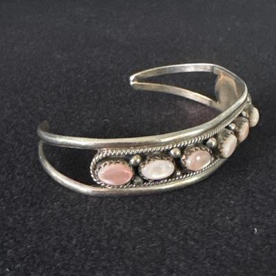 Sterling Silver Navajo Bracelet 925 Natural Pink Mussel Native American Signed FA