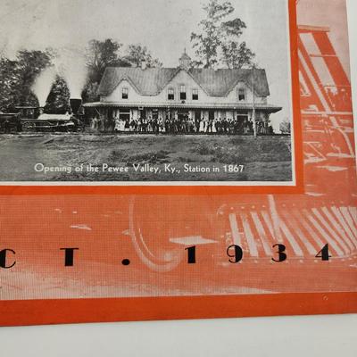 Sale Photo Thumbnail #397: This auction lot is for a copy of the L&N Employee Magazine - October 1934.  The magazine appears to be in good condition for its age.  This issue shows the opening of the Pewee Valley, Ky station.