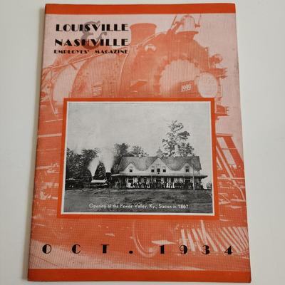 Sale Photo Thumbnail #396: This auction lot is for a copy of the L&N Employee Magazine - October 1934.  The magazine appears to be in good condition for its age.  This issue shows the opening of the Pewee Valley, Ky station.