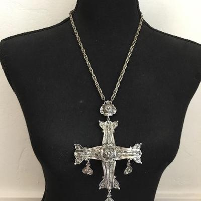 Beautiful, Hollycraft, signed necklace, statement cross, stunning, high end, designer, collectible, Holly craft jewelry