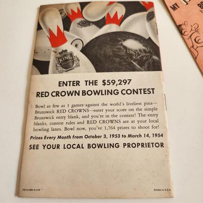 Sale Photo Thumbnail #413: This auction lot is for a grouping of Vintage Bowling Ephemera.  Score books and instructional guides with tips for better bowling.  Great graphics.