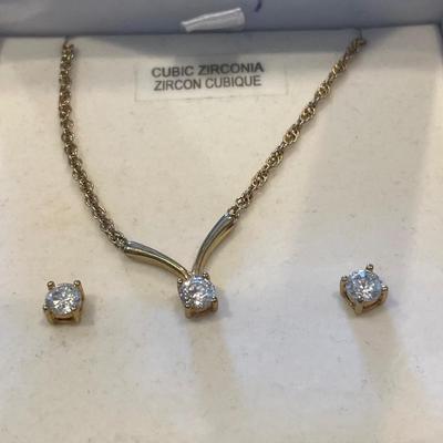Cubic zirconia necklace, and earrings with Avon brooch