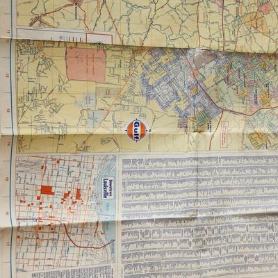 Sale Photo Thumbnail #430: This auction lot is for Two Vintage Maps.  One is a Gulf Oil Map of Louisville with a date of 1969 and an undated regional map from Texaco.  See photos for condition - they have been used.
