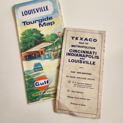 Sale Photo Thumbnail #424: This auction lot is for Two Vintage Maps.  One is a Gulf Oil Map of Louisville with a date of 1969 and an undated regional map from Texaco.  See photos for condition - they have been used.