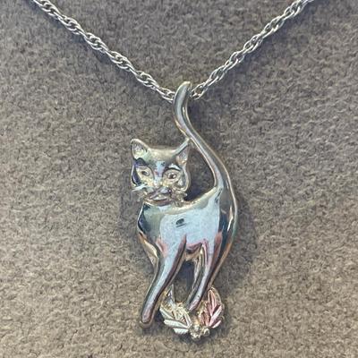 12k & 925 cat pendant and chain with wire bracelet