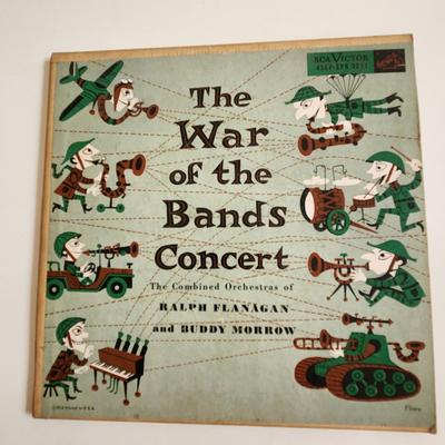 Sale Photo Thumbnail #438: This auction lot is for a Vintage 45RPM War of the Bands Concert Record.  This recording on two extended play 45 RPM records are a dueling offering from the likes of the Combined Orchestras of Ralph Flanagan and Buddy Morrow.