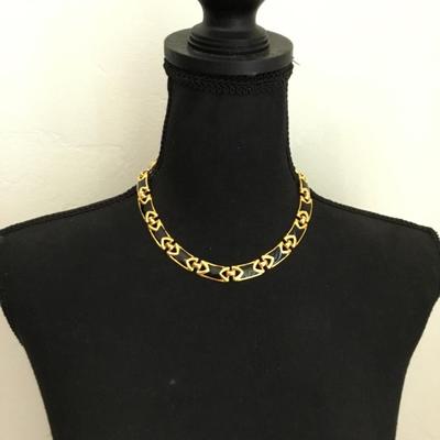 Beautiful, vintage, gold, toned, black enamel collar necklace