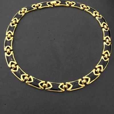 Beautiful, vintage, gold, toned, black enamel collar necklace