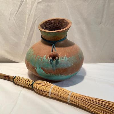 Hand-Crafted Gourd Vase & Straw Broom (D-RG)