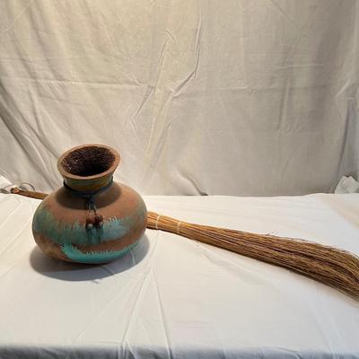 Hand-Crafted Gourd Vase & Straw Broom (D-RG)