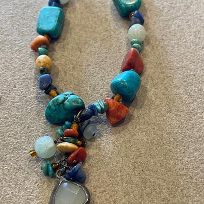 Hand painted pheasant pen with variety of stone necklace