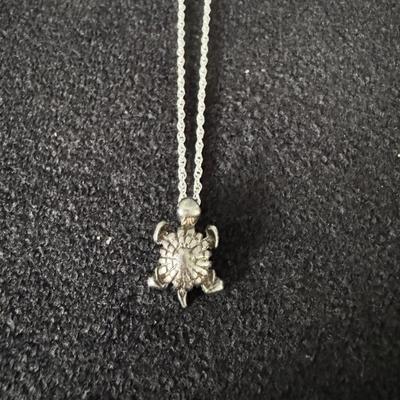 Sterling Silver .926 Rope Necklace with Sterling Silver .925 Turtle Charm