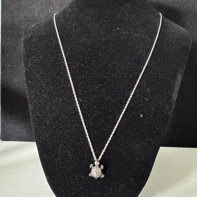 Sterling Silver .926 Rope Necklace with Sterling Silver .925 Turtle Charm