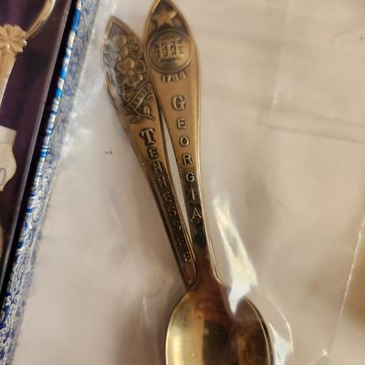 Sale Photo Thumbnail #486: This auction lot is for the Souvenir Spoon Collection with Wood Display.  From an estate this is the collection as found.  It contains 45 spoons, many still in the box. From travels all over - ready use or resell, bid high and bid often.